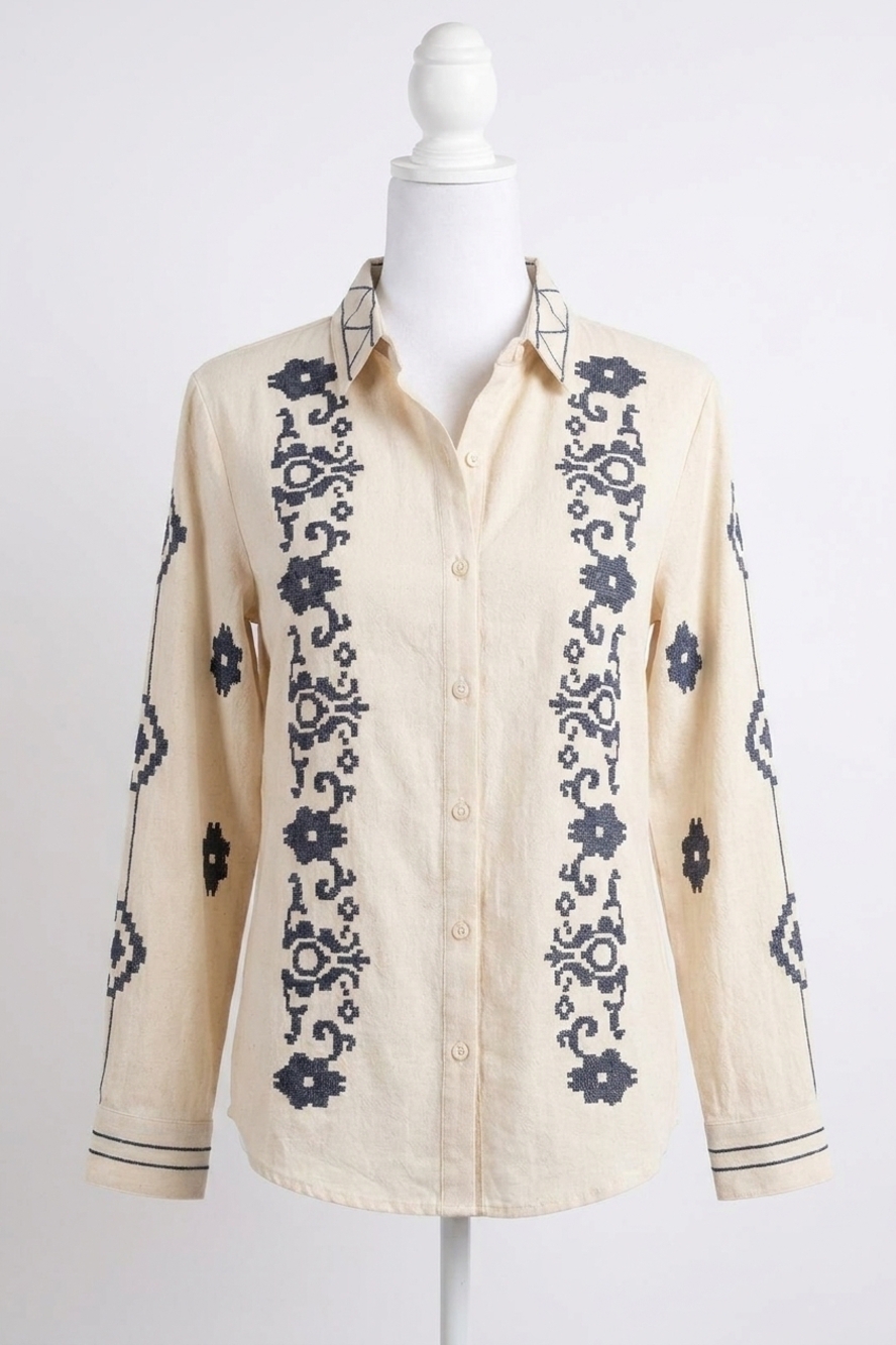 NEW &MERCI jolene long sleeve button down top in cream